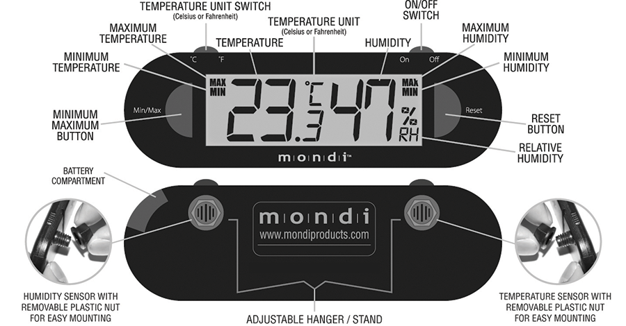 MONDI Mini Greenhouse Thermo-Hygrometer direct from Growers House